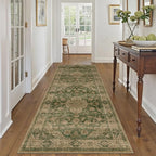 HUGEAR 3x8 Runner Rug Hallway Machine Washable Retro Green Vintage Floral Low by HUGEAR