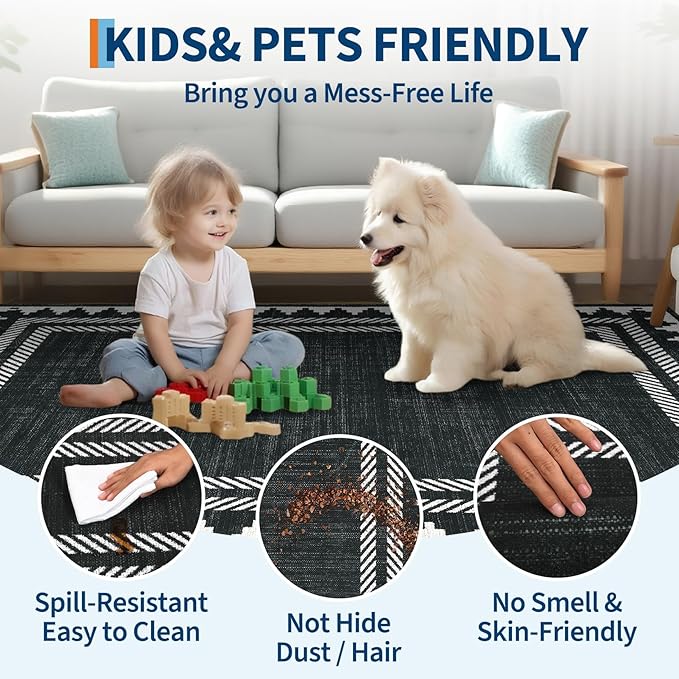 Modern Low Pile Non Slip 5x7 Machine Washable Living Room Area Rug Foldable - Image 9