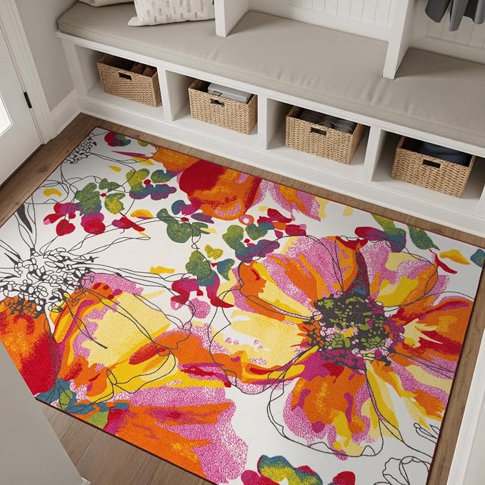 Rugshop Modern Bright Flowers Non-Slip Area Rug 5 X 7 Multi - Image 9