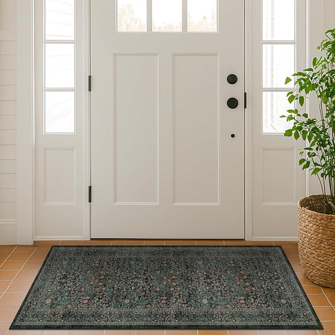 Dark Green 2x5 Runner Rug Non Slip Washable - Image 5