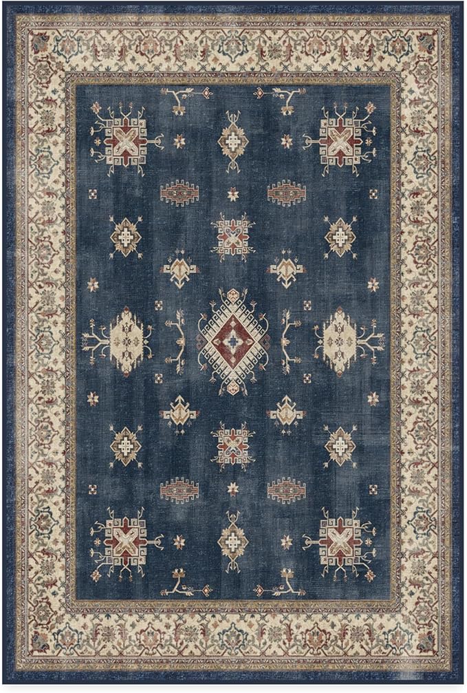RUGGABLE Washable Vintage Area Rug – Verena Sapphire 4x6, Stain-Resistant by RUGGABLE