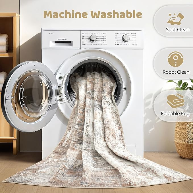 5x8 Area Rug Living Room: Machine Washable Large Abstract Soft Rugs Stain - Image 2