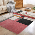 5x6 Abstract Geometric Rugs for Bedroom Decor, Washable Black White Red by Unknown
