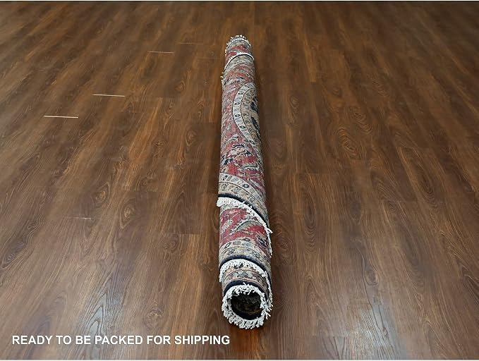 Power Black Hand Knotted All Over Pattern Pure Wool Round Oriental Rug - Image 6