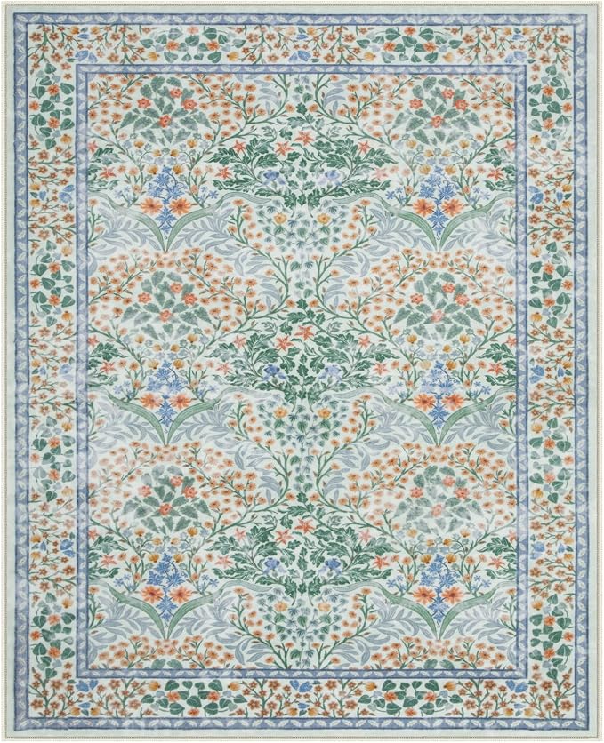 Lahome Floral Washable Rugs 8x10, Soft Green 8x10 Area Rugs - Image 7