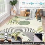 Area Rug 4x6 Modern Green Rug Abstract Tropical Leaves Bedroom Rug Washable - Image 3