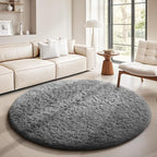 Ophanie Round Rug 5Ft Grey Circle Area Rugs, Fluffy Fuzzy Bedroom Carpet 5 Foot by Ophanie