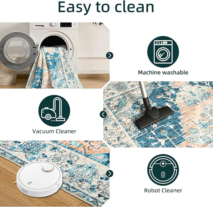 YJ.GWL Area Rugs for Living Room 8x10 Machine Washable Rugs, Non Slip Floral - Image 9