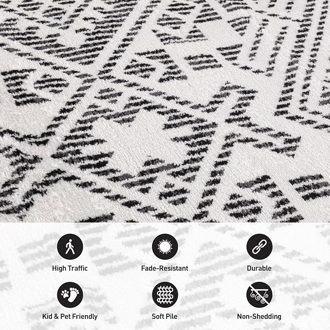 Rugshop Boho Cream Tribal Area Rug Modern Indoor Carpet - Image 4