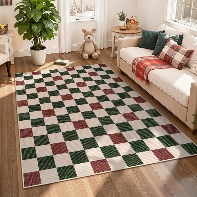 Machine Washable 5x7 Area Rugs for Living Room Clearance Checkered, Non Slip by LIVEBOX