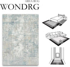 5x7 Washable Area Rug Blue Cream Abstract Living Room Bedroom Carpet Neutral - Image 2