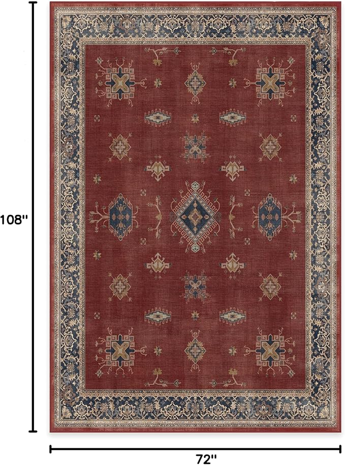 RUGGABLE Washable Vintage Area Rug – Verena Amber Red 6x9, Stain-Resistant - Image 3