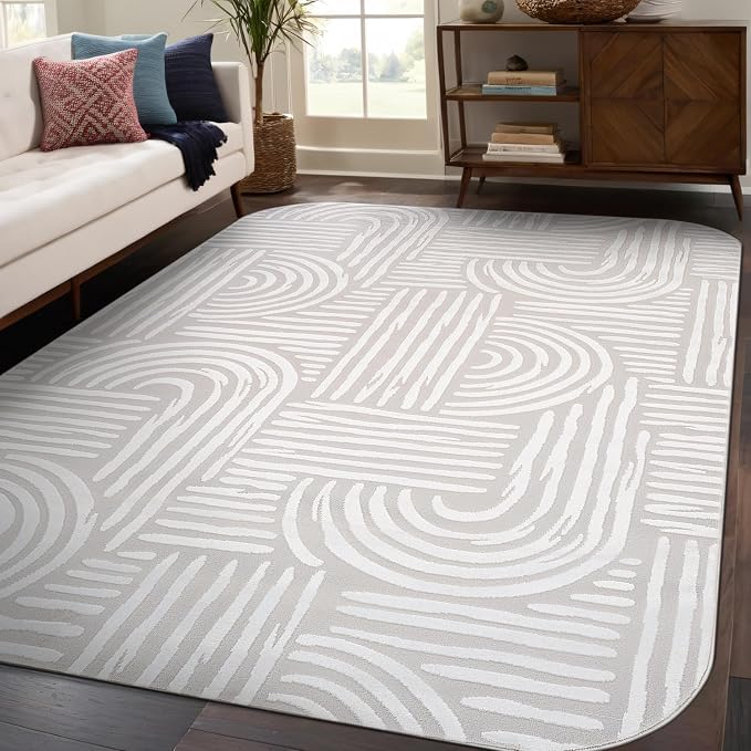 Beverly Rug Modern Geometric Area Rug 9x12 Low-High Pile Durable Soft Abstract - Image 9