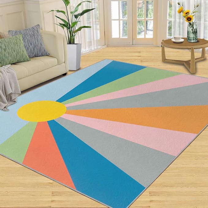 Boho Sun Area Rugs 3x4ft, Abstraction Deco Kids Bedroom Rug, Minimalist - Image 3