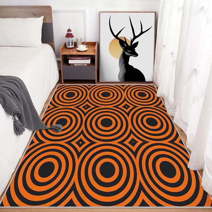 8x10 Geometric Circle Rugs for Bedroom Decor, Washable Retro 60s 70s Geometry - Image 4