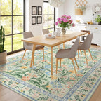 Wonnitar Machine Washable Area Rugs 9x12, Soft Sage Green Floral Rug - Image 3