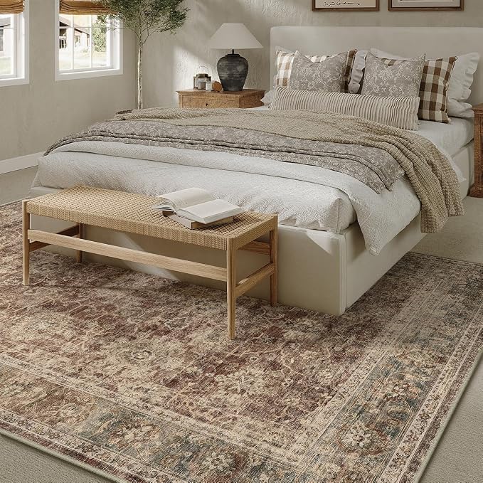 8x10 Washable Area Rug for Living Room Bedroom Rust Vintage Distressed Rustic - Image 3