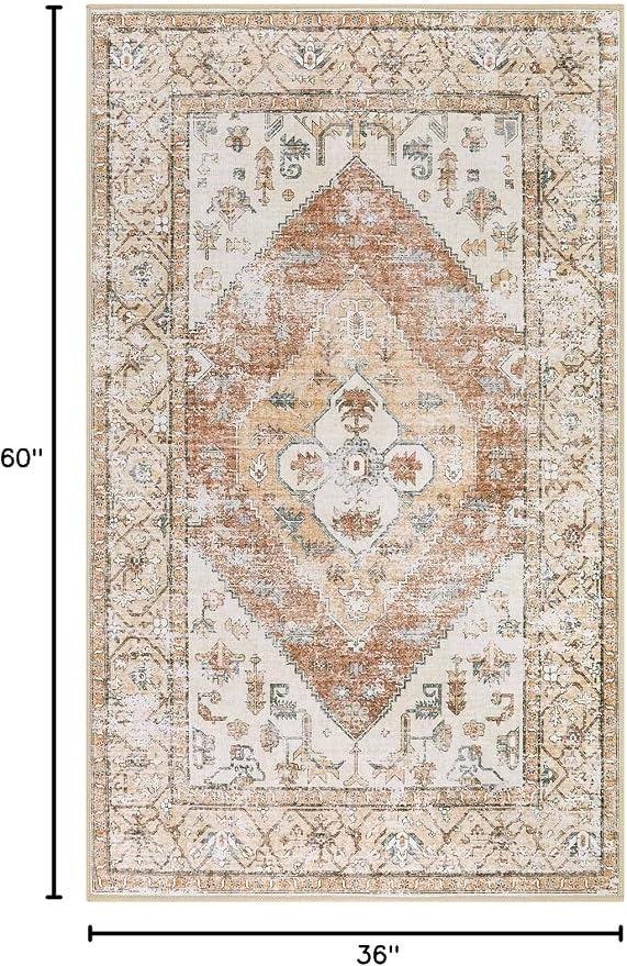 Lahome Boho Washable Living Room Area Rug 3x5 Throw Non-Slip Rugs - Image 2