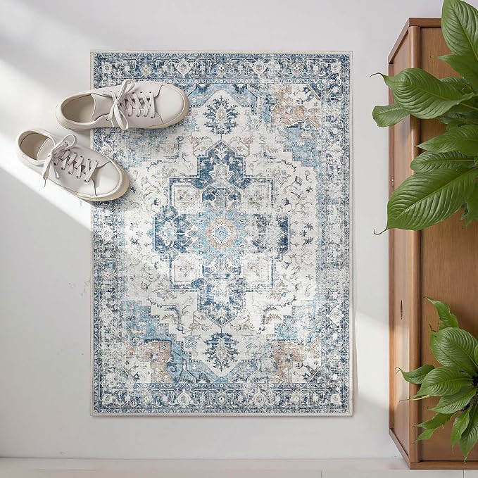 jinchan Kelda Area Rug 2x3 Entryway Rug Washable Doormat Vintage Retro Indoor by JINCHAN