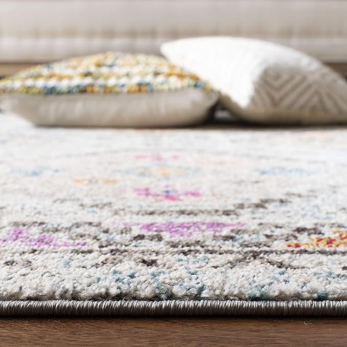 SAFAVIEH Madison Collection 5' Round Grey / Yellow MAD418F Boho Diamond - Image 5