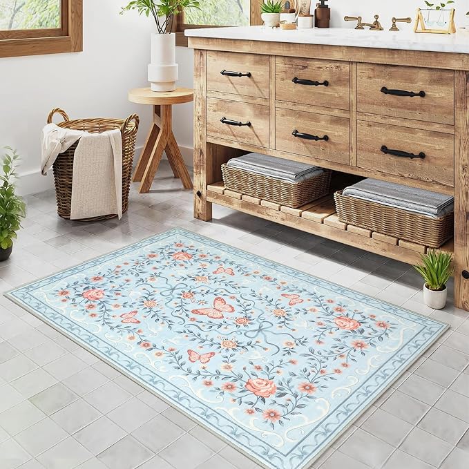 GarveeHome 2x3 Floral Area Rug Non Slip Entryway Mat Low Pile Stain Resistant - Image 9