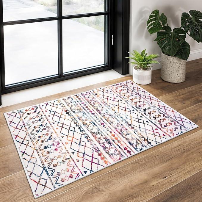 KUTA Moroccan Rugs for Entryway, 2x3 Multi-Color Area Rug Non-Slip Washable by KUTA