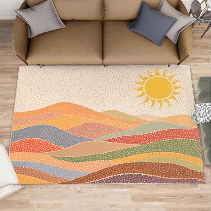 Boho Sun Area Rugs 3x5ft, Mosaic Sunburst Boys Rugs by Unknown