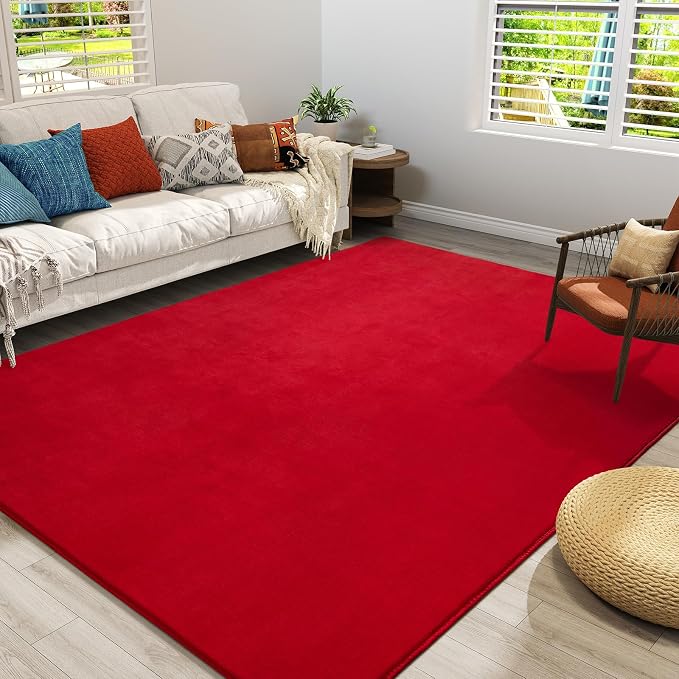 Amearea Modern Area Rugs for Bedroom Living Room, 4x6 Feet Red Thickened Memory - Image 7