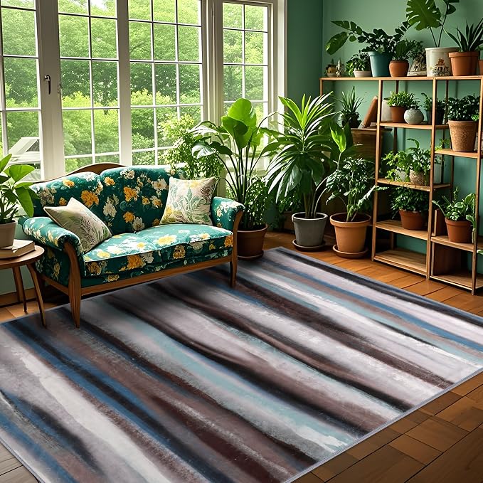 4x6 Abstract Rug for Entryway, Modern Stripe Washable Indoor Entry Way Area Rugs by FLYRUGGO