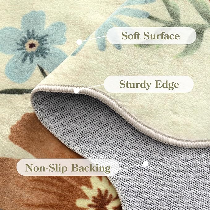 Lahome Floral Washable Round Area Rug, Round Rug 5ft Soft Non-Slip, - Image 7