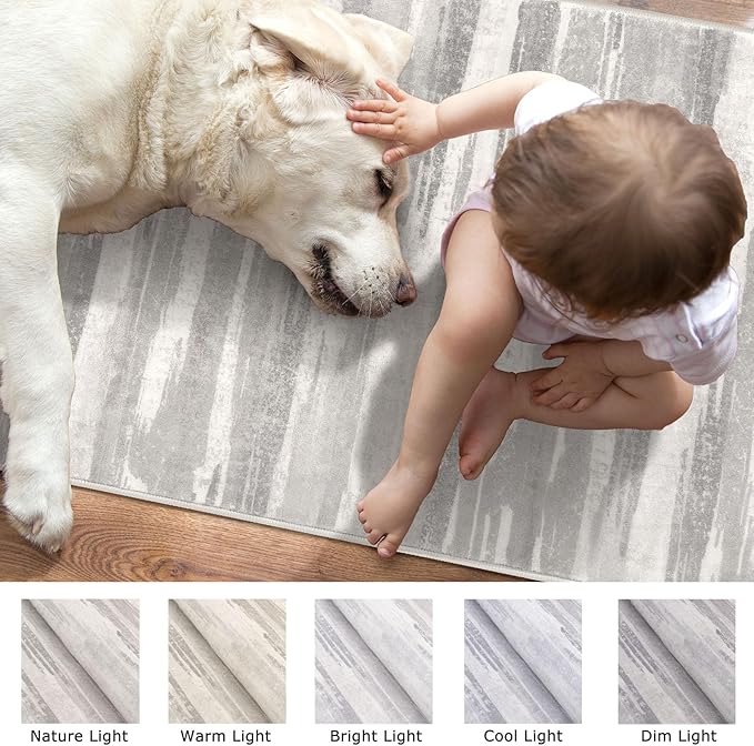 Modern Abstract Runner Rug 2x6, Neutral Light Beige and Grey Washable Kitchen - Image 7