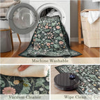 3x5 Washable Area Rug Floral Dark Green Entryway Small Rug Vintage Forest Low - Image 6
