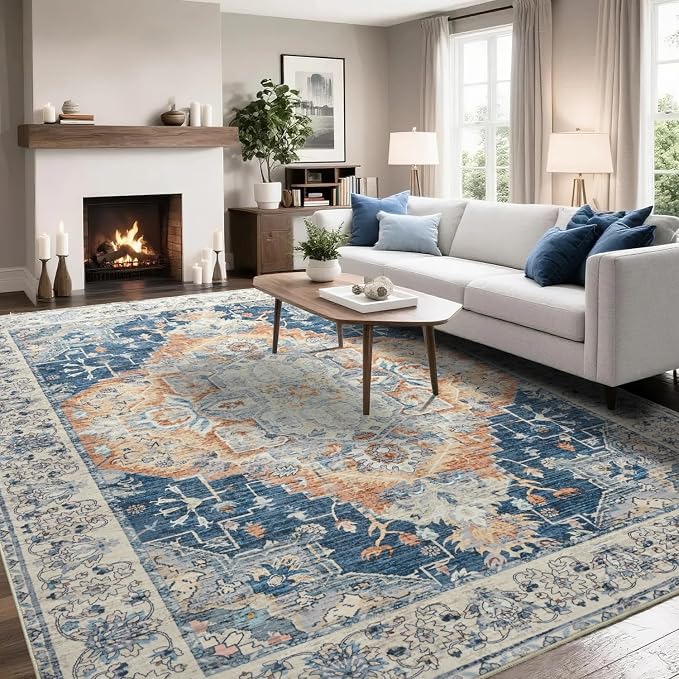 Large Area Rugs 8x10, Low Pile Washable Rugs, Soft Vintage Distressed Rugs - Image 2