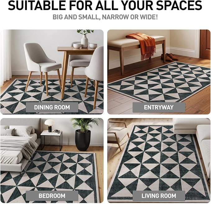 Rugshop Geometric Diamond Washable Non Slip Runner Rug 2' x 10' Cream - Image 3