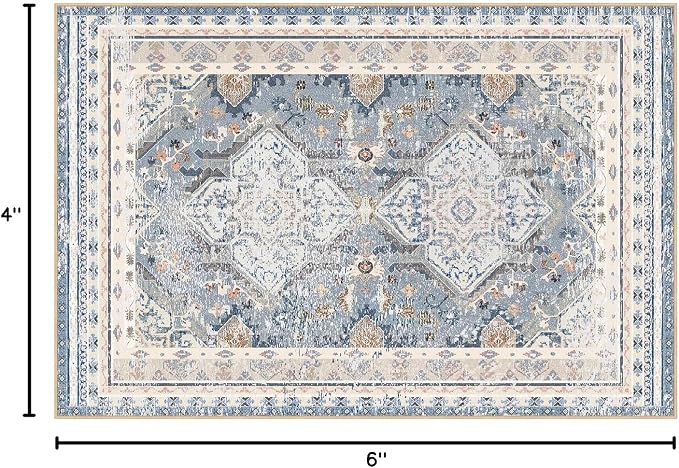 Phantoscope Washable Area Rug 4'x6' Non-Slip, Vintage Neutral Rugs - Image 2