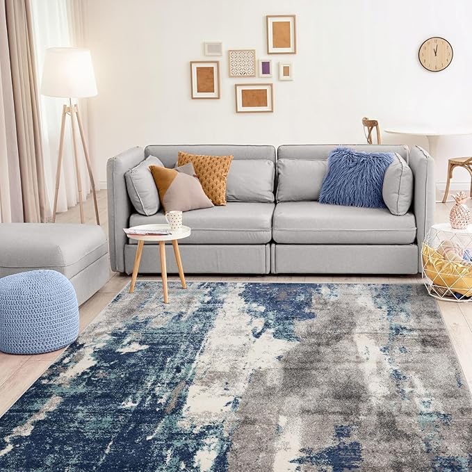 LUXE WEAVERS Euston Collection D.Blue-L.Blue 4x5 Modern Abstract Area Rug - Image 6