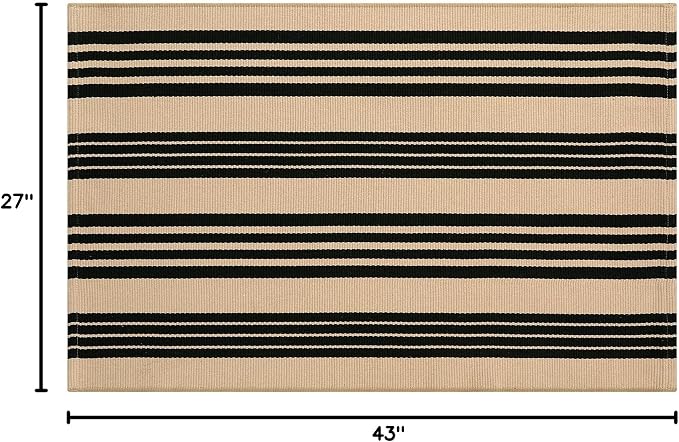 Black and Khaki Striped Rugs 2.3'x3.6', Washable Hand Woven Front Door Rug - Image 2