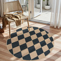 Lahome Checkered Round Entryway Rug 4ft, Circle Indoor Outdoor Patio Rug by Lahome