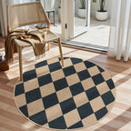 Lahome Checkered Round Entryway Rug 4ft, Circle Indoor Outdoor Patio Rug by Lahome