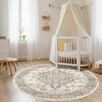 Round Rug Living Room Rugs: 7x7 Washable Boho Neutral Large Circle Soft Indoor - Image 6