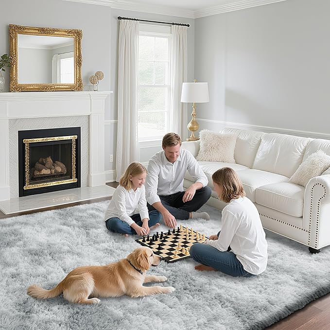 Fluffy Rug Shaggy Area Rug, Mottling Grey 9x12 Area Rugs - Image 4