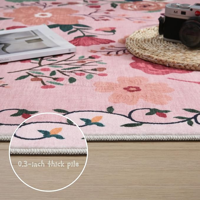 Rugcomf Living Room Rug 5x7 Rug Machine Washable Boho Area Rug Non Slip Floral - Image 4