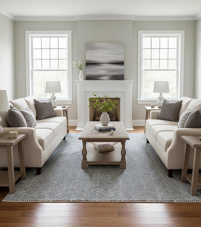 Modern Herringbone Chevron Collection Handcrafted Wool Area Rug - Image 3