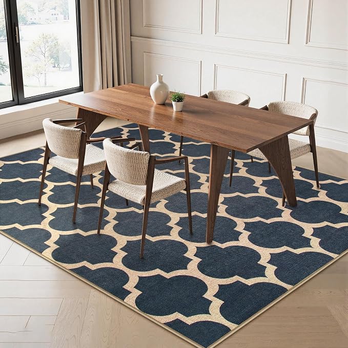 Lahome Moroccan Outdoor Rug 5x7, Easy Jute Blue Washable Rugs - Image 7