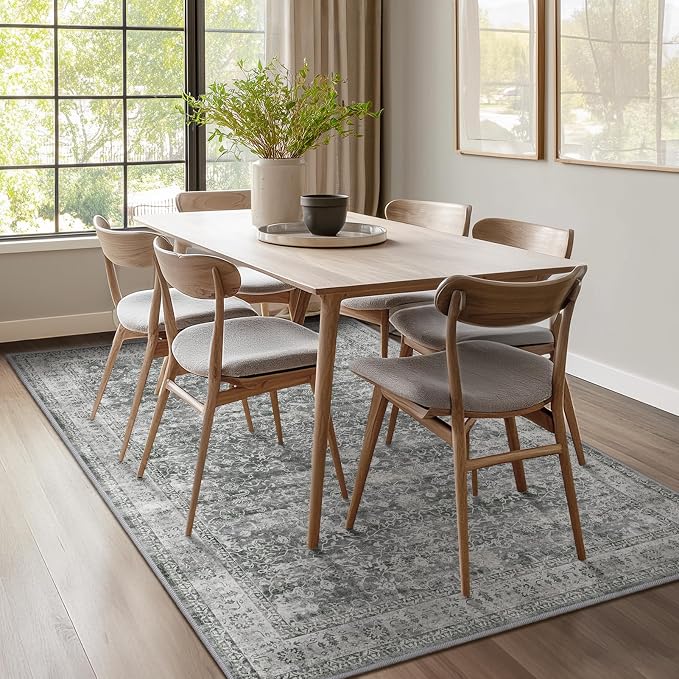 Grey 5x7 Area Rugs for Living Room Bedroom, Washable Non Slip Low Pile Thin - Image 4
