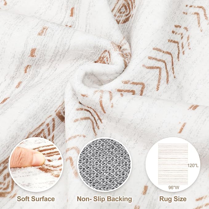 Nakagishi 8x10 Area Rugs Living Room: Washable Boho Large Neutral Soft - Image 3
