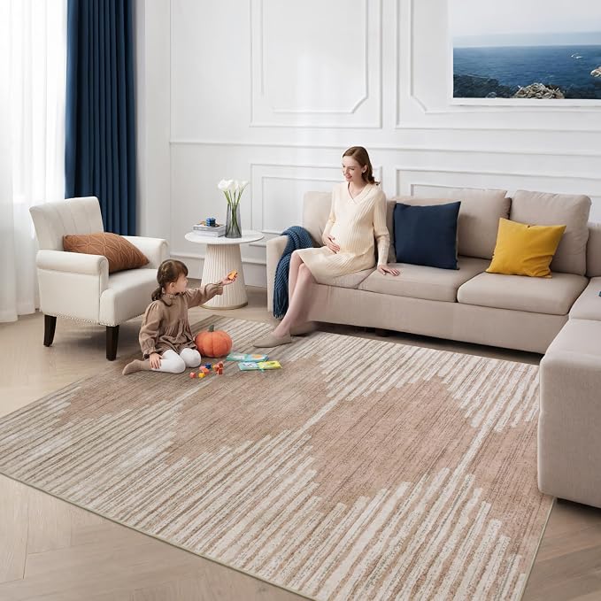 HelloTree Area Rug for Living Room 9x12 Washable Geometric Moroccan Rug Stripe - Image 3