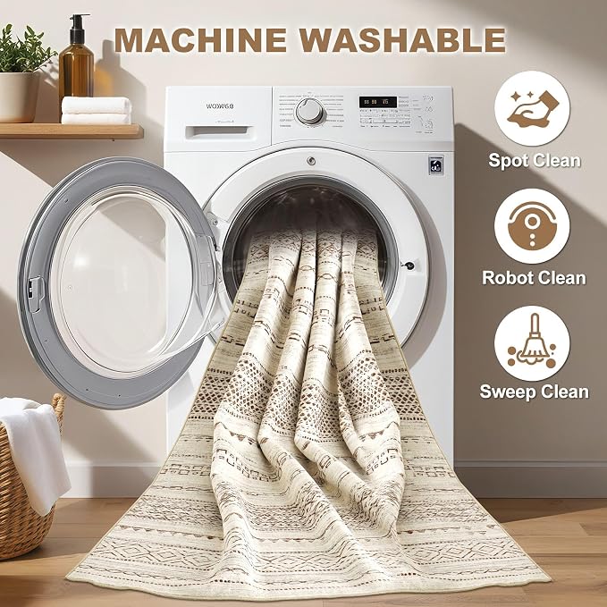 Nakagishi Area Rug Living Room Rugs: 4X6 Machine Washable Boho Large Neutral - Image 2