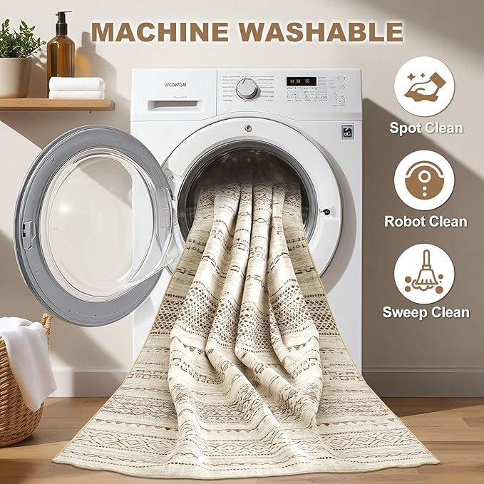 Nakagishi Area Rug Living Room Rugs: 3x5 Soft Machine Washable Boho Neutral - Image 2