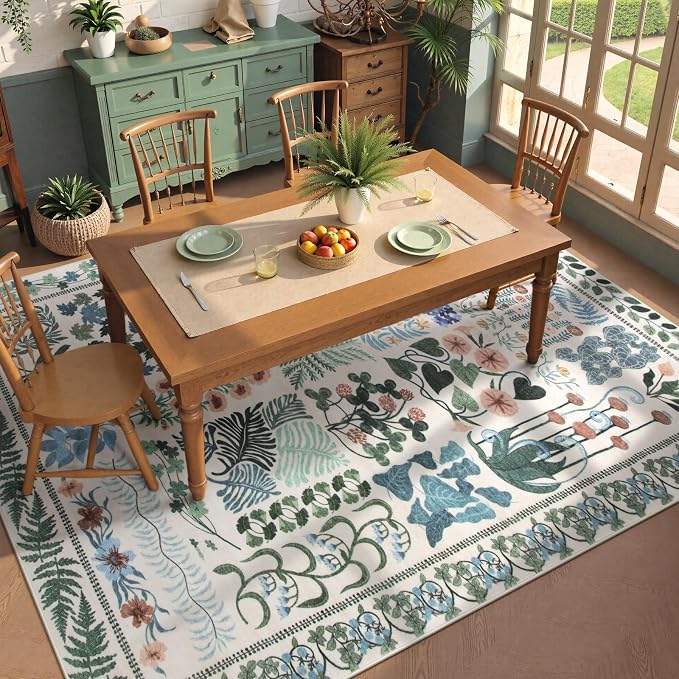 Floral Boho 5x7 Area Rugs for Bedroom Living Room, Botanical Soft Dining Room - Image 4